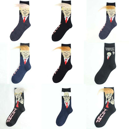 2024 President Donald Trump Spoof Funny Socks Men Women Character Abstract 3D Fake Hair Trump Crew Sokken Homme Dropship