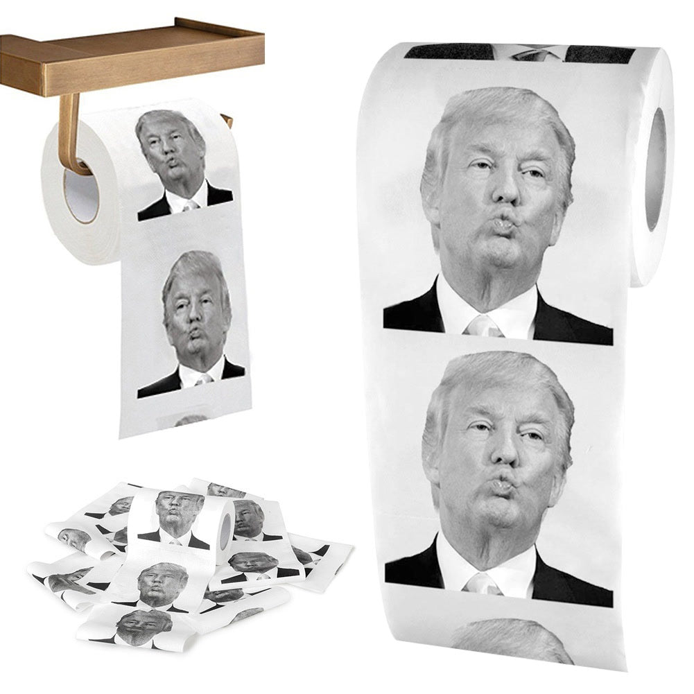 Donald Trump Roll Tissue Joke Fun Paper Tissue Gag Gift Non-fading Nontoxic Dustless Prank Creative Bathroom Toilet Roll Tissue
