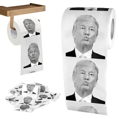 Donald Trump Roll Tissue Joke Fun Paper Tissue Gag Gift Non-fading Nontoxic Dustless Prank Creative Bathroom Toilet Roll Tissue
