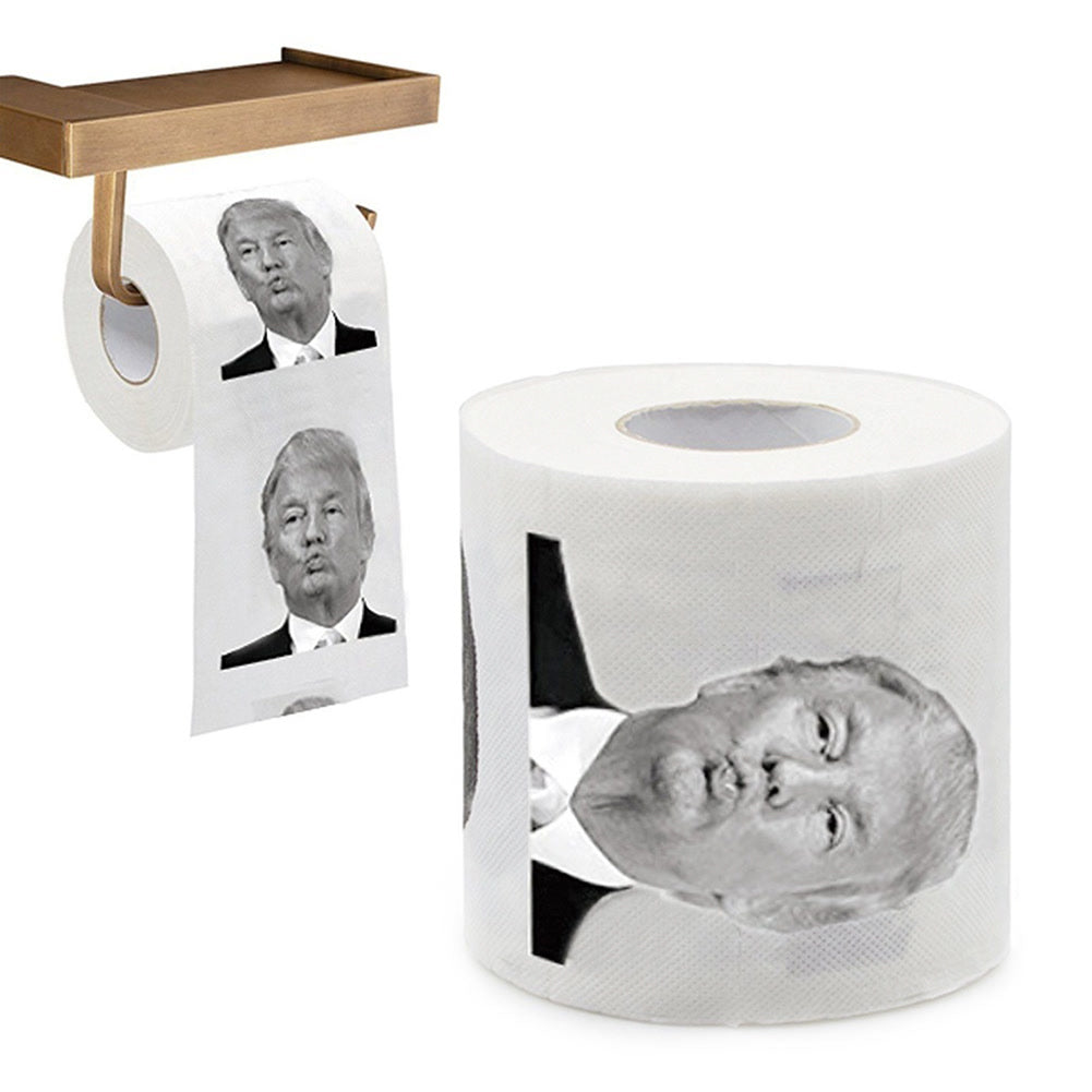 Donald Trump Roll Tissue Joke Fun Paper Tissue Gag Gift Non-fading Nontoxic Dustless Prank Creative Bathroom Toilet Roll Tissue
