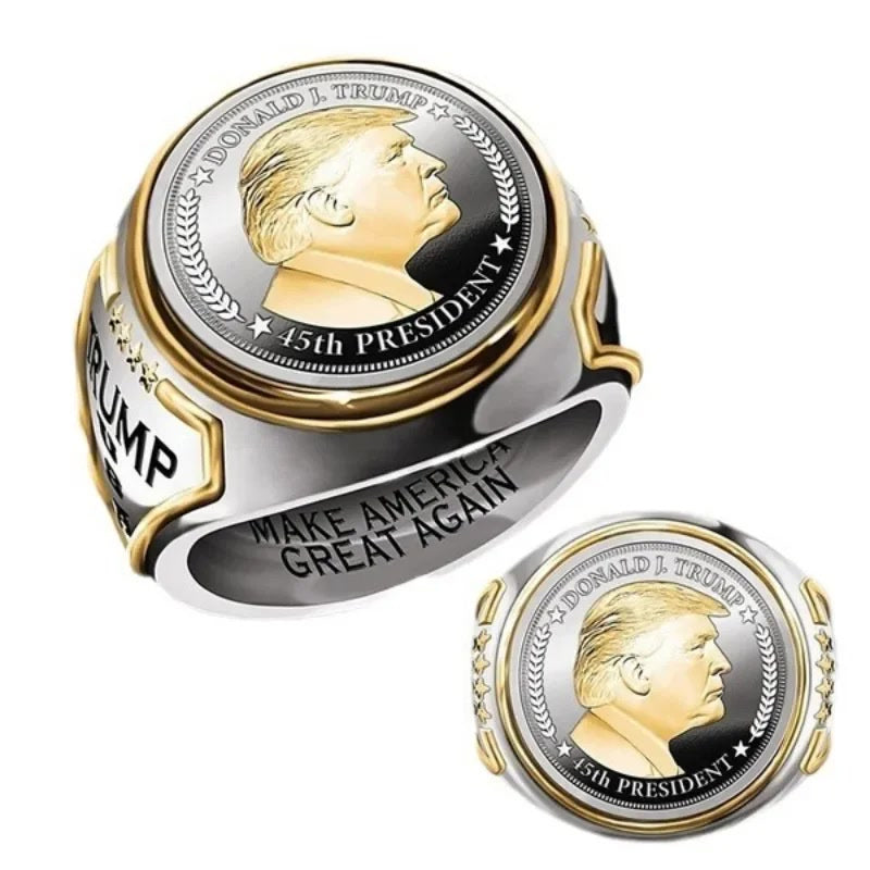 Hot-selling personalized US President Trump ring two-color European and American hip-hop Trump jewelry men