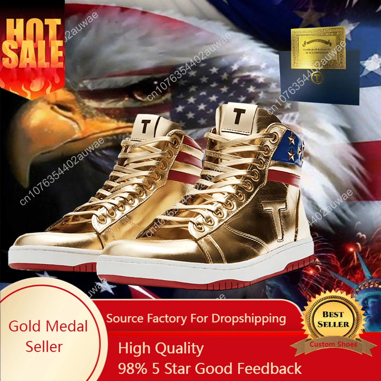 Trump NEVER SURRENDER Gold Shoes Top Quality Big Size 47 48 Mens 2024 MAGA Golden Casual Streetwear Running Silvery Sneakers