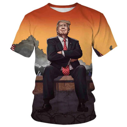 2024 Summer New Hotline Fashion 3d Printed Trump Pattern Men's T-shirt Large Size Loose Comfortable Breathable Fashion Top